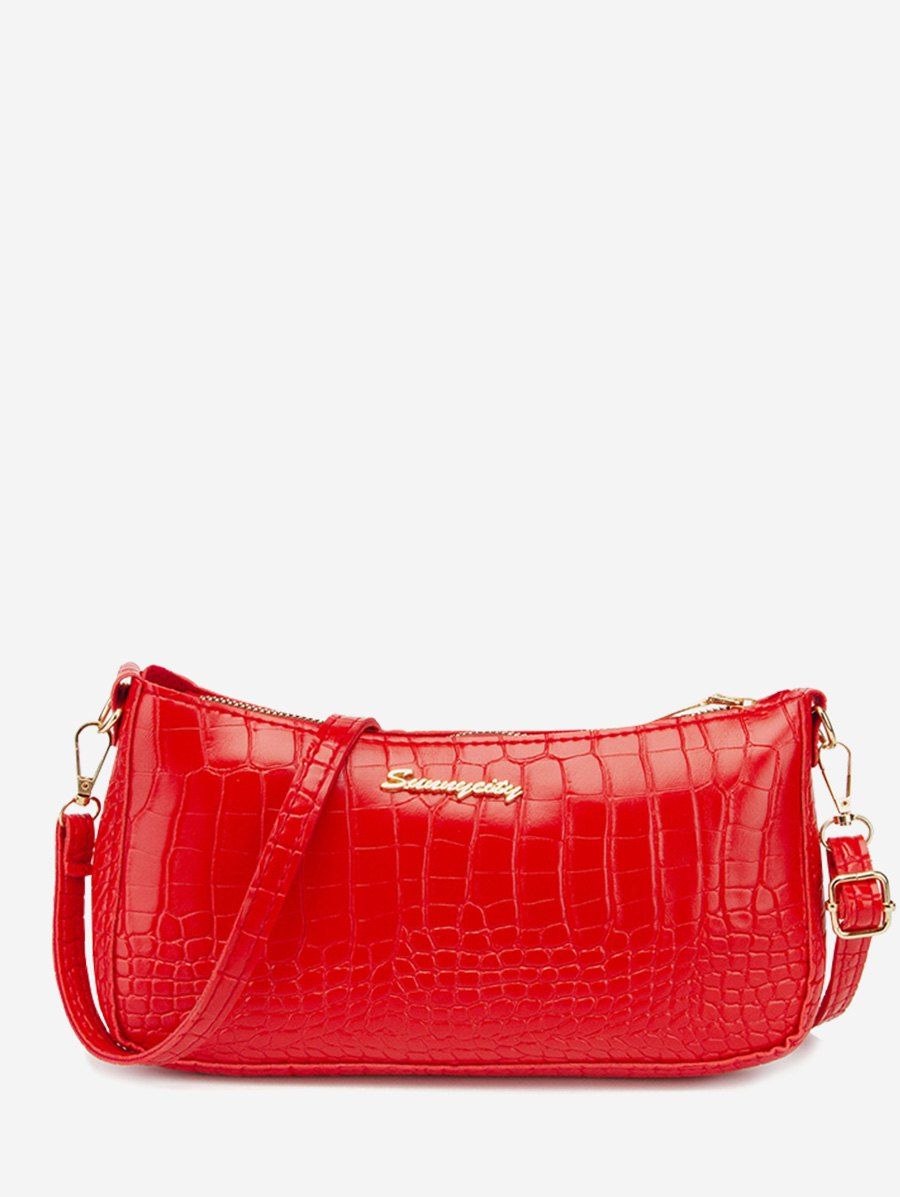 

Textured Metal Letter Shoulder Bag, Lava red