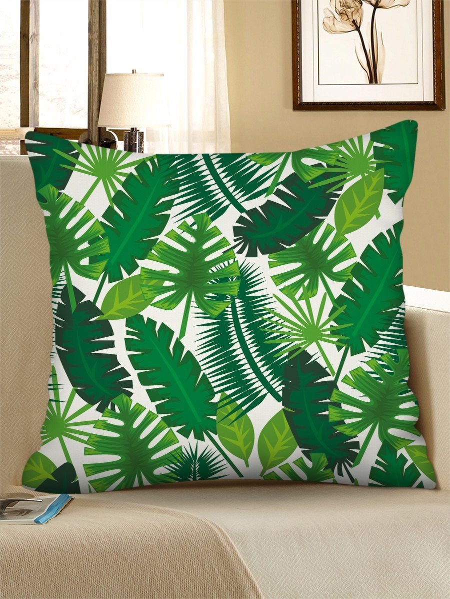 

Printed Tropical Leaves Linen Square Pillowcase, Medium spring green