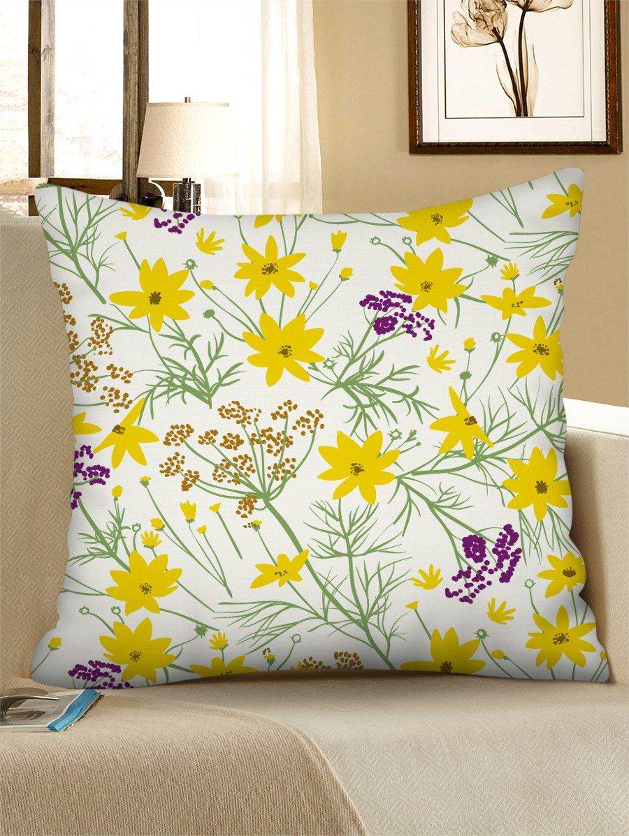 

Flower Printed Linen Square Pillowcase, Rubber ducky yellow