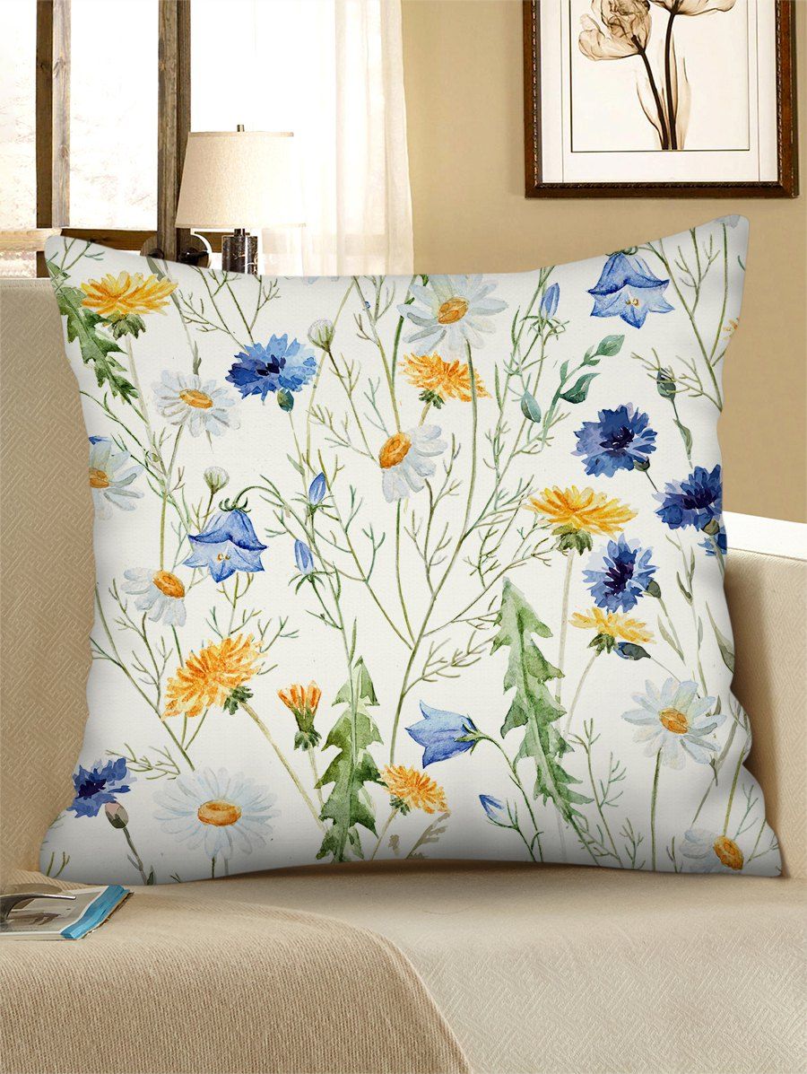 

Floral Printed Fresh Linen Square Pillowcase, Warm white