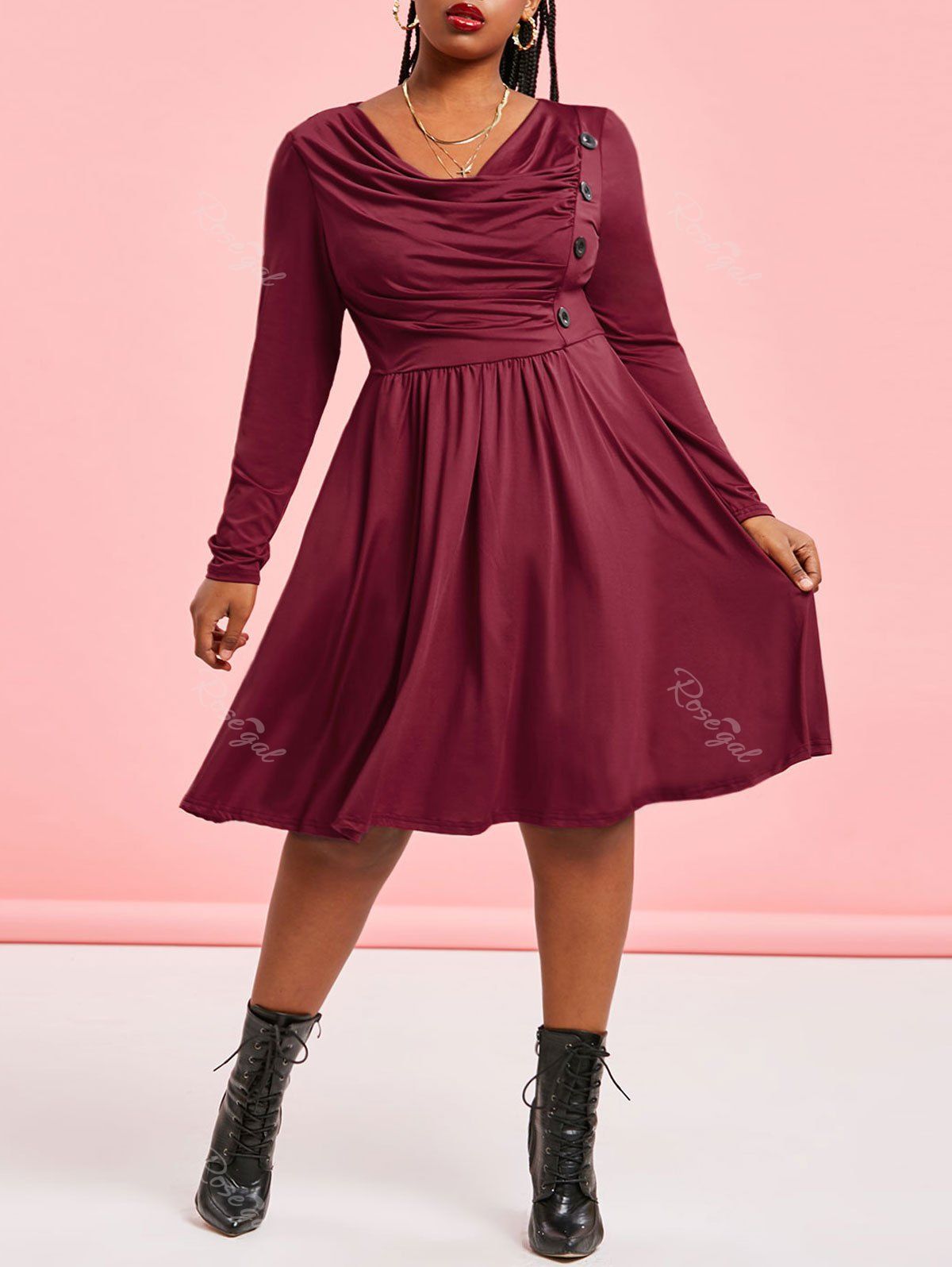 Outfits Plus Size Cowl Neck Knee Length Dress  