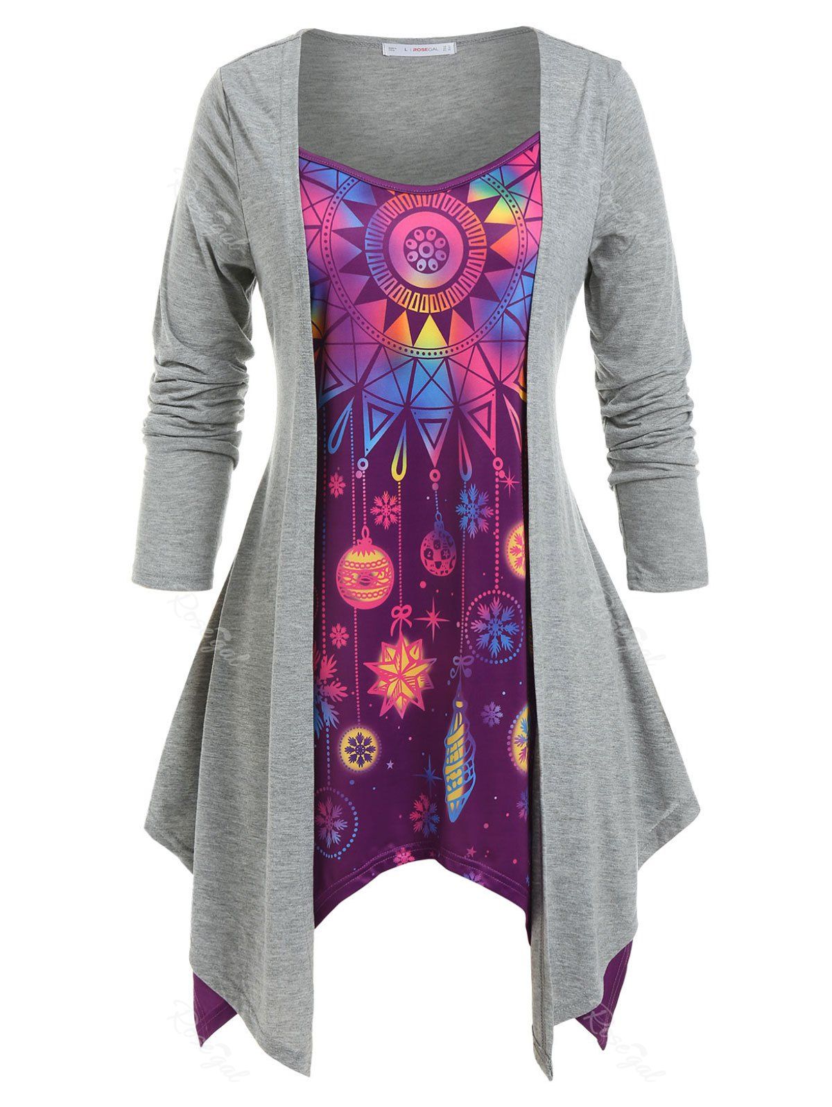 

Plus Size Snowflake Geometric Handkerchief Draped Twofer Tee, Multi