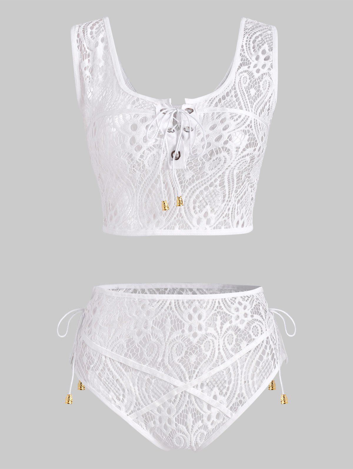 

Lace-up Bells Lace Lingerie Set, White