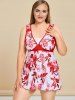 Plus Size Floral Print Cutout Tankini Swimwear -  