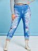 Plus Size 3D Ripped Jean Print Cropped Jeggings -  