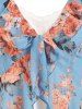 Plus Size Flower Ruffle Tie Blouse with Cami Top Set -  