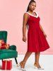 Plus Size Christmas Dual V Neck Velvet A Line Dress -  