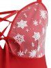 Christmas Snowflake Mesh Panel Lace Up Plus Size Dress -  
