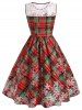 Plus Size Christmas Plaid Snowflake Print Dress -  
