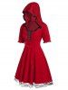 Plus Size Velvet Hook and Eye Lace Panel A Line Dress -  
