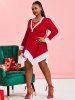 Plus Size Christmas Velvet Lattice Handkerchief Long Sleeve Dress -  