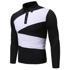 

Long Sleeve Quarter Button Contrast T-shirt, Black