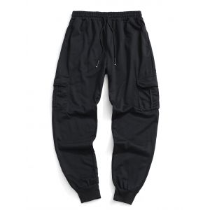 

Side Flap Pocket Plain Jogger Sweatpants, Black