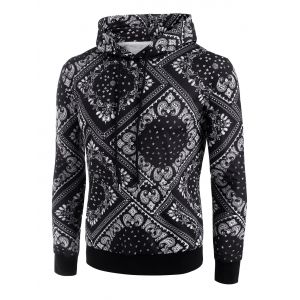 

Kangaroo Pocket Paisley Scarf Print Hoodie, Black
