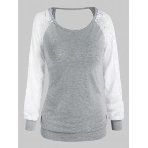 

Flower Lace Sleeve Cut Out T-shirt, Light gray