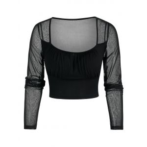 

See Through Cropped Mesh Insert Top, Black