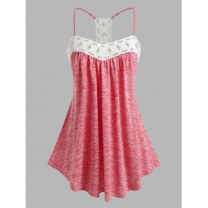 Plus Size Space Dye Lace Panel Tank Top, Light pink