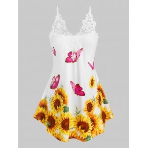 

Plus Size Sunflower Butterfly Pattern Applique Panel Backless Top, Yellow