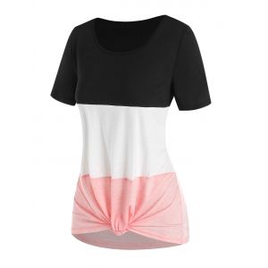 

Colorblock Knotted Casual T Shirt, Light pink