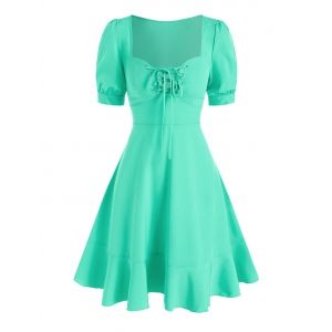 

Sweetheart Neck Lace Up Flounced Dress, Light green