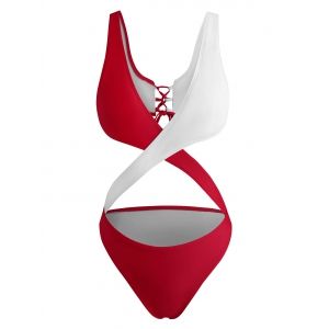 

Two Tone Criss Cross Cut Out One-piece Swimsuit, Red