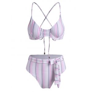 

Striped Underwire Belted Crisscross Back Bikini Swimwear, Multi