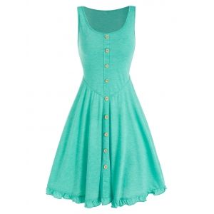 

Mock Button Mini A Line Dress, Light green