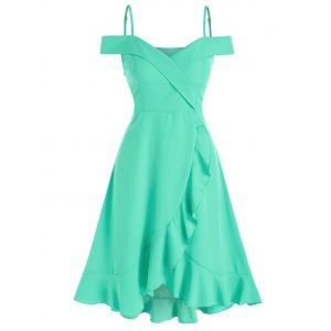 

Ruffle Hem Cold Shoulder Surplice Dress, Green