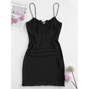 

Plus Size Ribbed Tie Ruched Slinky Cami Dress, Black