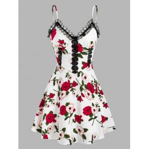 

Lace Panel Floral Print Dress, White