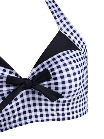 Gingham Bowknot Button Embellished Halter Tankini Swimwear