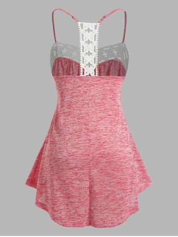 

Plus Size Space Dye Lace Panel Tank Top, Light pink