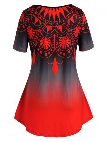 

Plus Size Ombre Print Short Sleeve Tunic T-shirt, Red