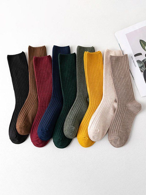 

9 Pairs Ribbed Cotton Socks Set, Multi