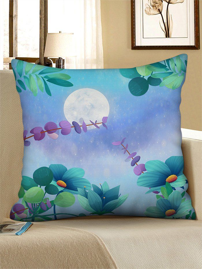 

Moon Flower Printed Linen Square Pillowcase, Medium turquoise