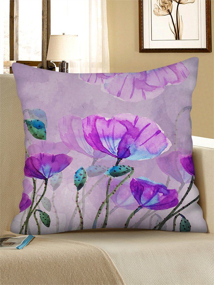 

Watercolor Flower Pattern Linen Square Pillowcase, Mauve