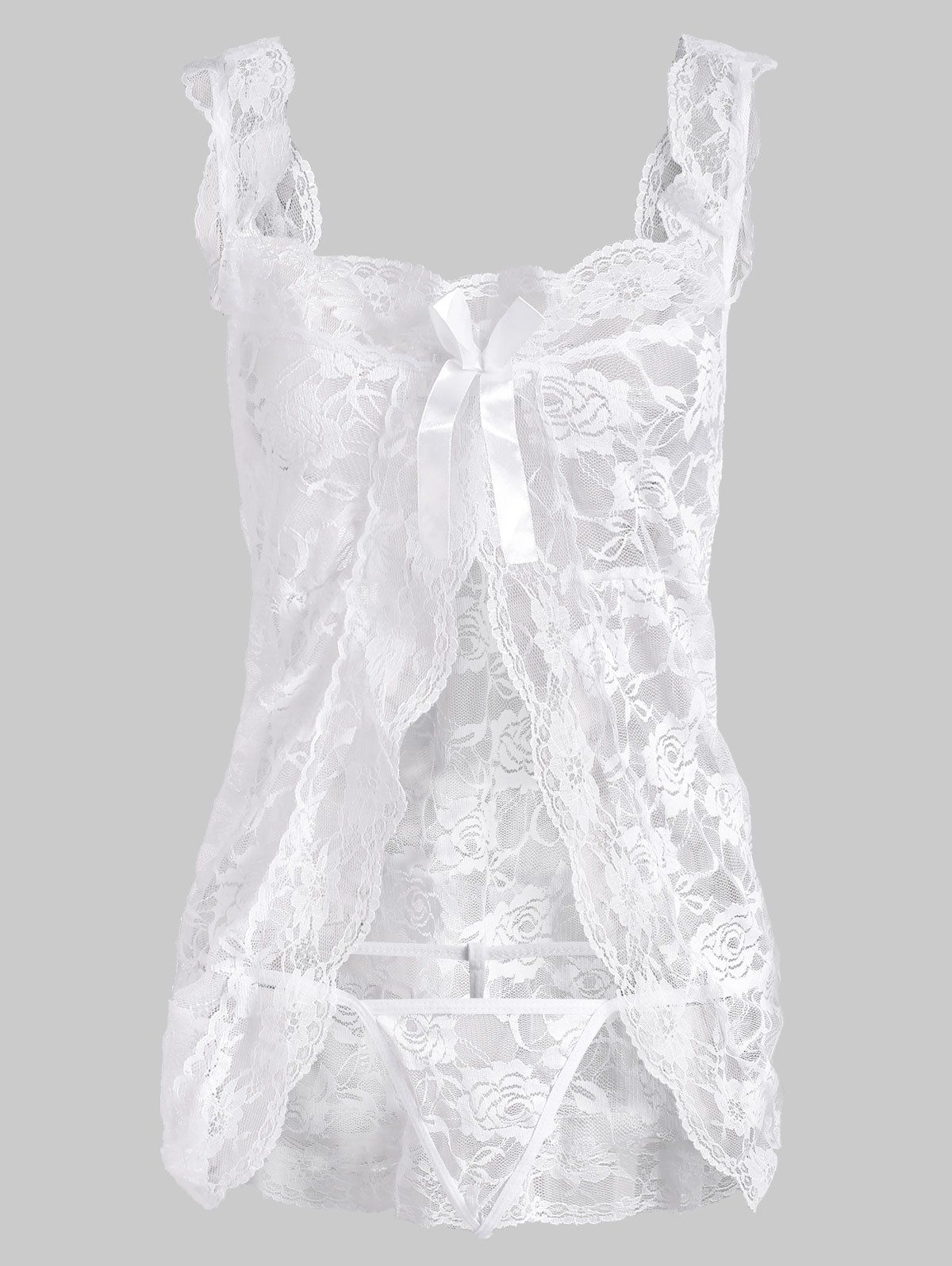 

Lace Bowknot Babydoll Set, White