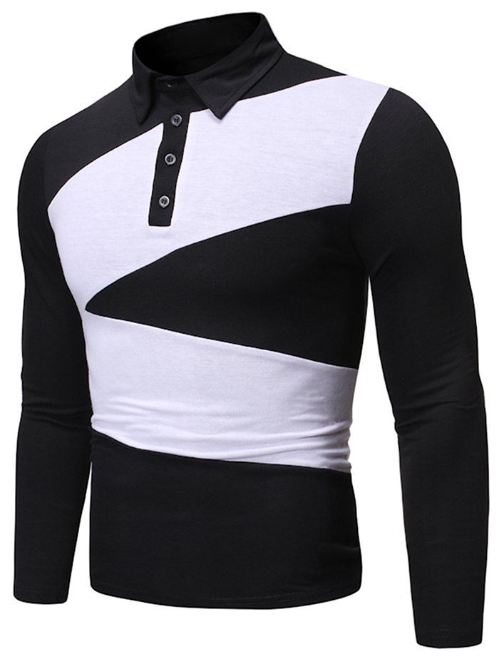 

Long Sleeve Quarter Button Contrast T-shirt, Black