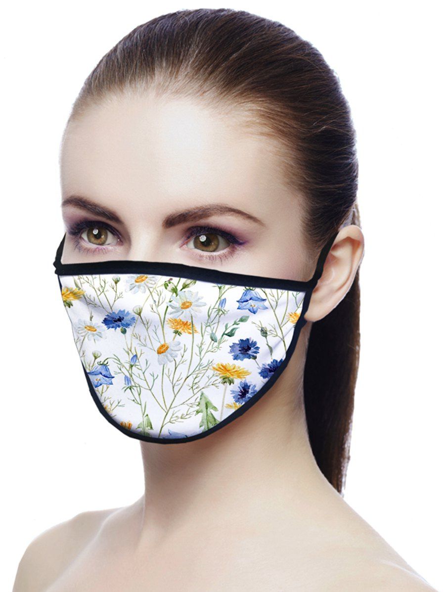 

Fresh Flower Printed Air Layer Fabric Face Mask, Cool white