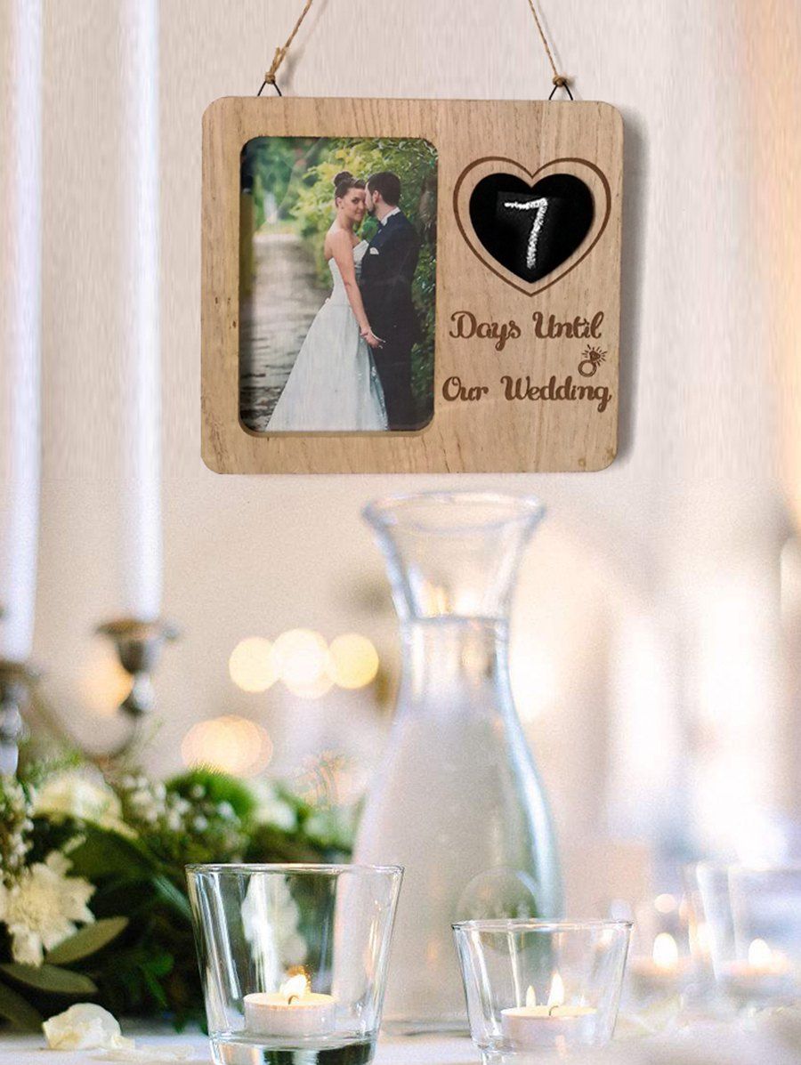 Fancy Wooden Retro Wedding Countdown Heart Blackboard Photo Frame  