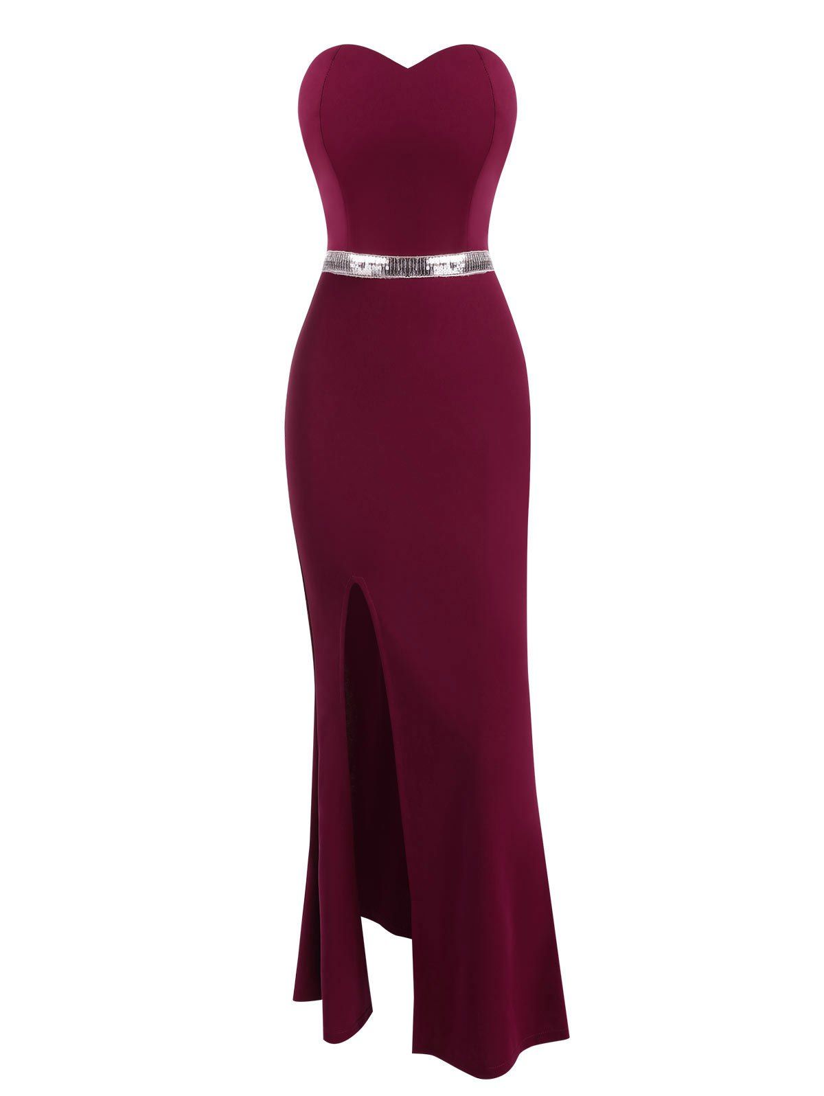 

Strapless High Slit Sequined Waist Mermaid Dress, Red