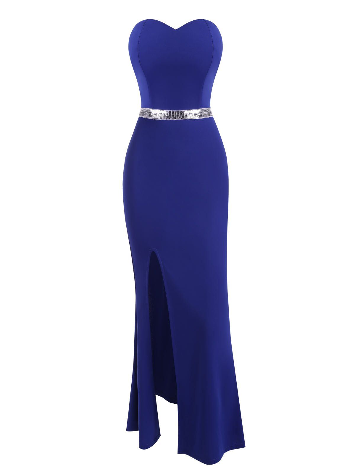 

Strapless High Slit Sequined Waist Mermaid Dress, Blue