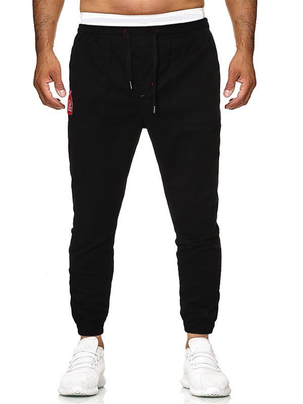 

Embroidery Bottle Patch Beam Feet Pants, Black