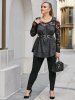 Plus Size Space Dye Lace Cold Shoulder Curved Hem Tunic Tee -  