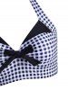 Maillot de Bain Tankini Embelli de Bouton et de Nœud Papillon en Vichy à Col Halter - Noir M