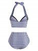 Maillot de Bain Tankini Embelli de Bouton et de Nœud Papillon en Vichy à Col Halter - Noir M