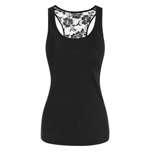 

Flower Lace Insert See Thru Tank Top, Black