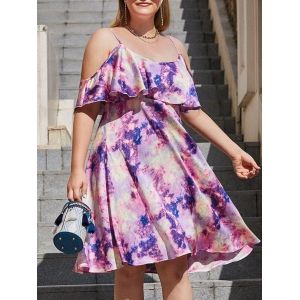 

Plus Size Tie Dye Slip Cold Shoulder Sundress, Multi a