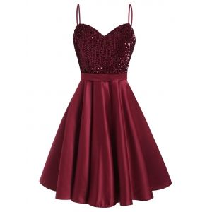 

Glitter Sequined A Line Party Dress, Red