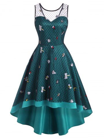 Vestido de fiesta bordado de malla bordado dobladillo de inmersión - DEEP GREEN - XL